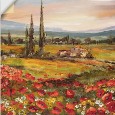 Produktbild von ARTland Wandbild, selbstklebend Mohnblumen und Zypressen Größe: 40x40 cm