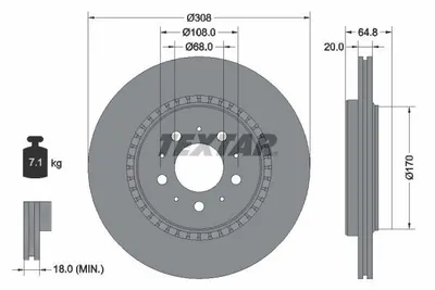 Obrázok produktu pre 2 brzdové kotúče Textar 308 mm vzadu pre Volvo XC90