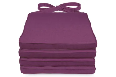 Produktbild von sunnypillow 4er Set Stuhlkissen 40 x 45 x 5cm | Polsterauflage Auflage für Stühle / Rattanstühle | Stuhlauflage mit Schleifenbändern | Indoor / Outdoor | Violett |