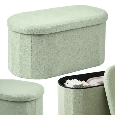 Zdjęcie produktu dla Ławka Relaxdays, obita tkaniną przypominającą plusz, z miejscem do przechowywania, idealna do przedpokoju lub sypialni, wymiary: 38x76x38 cm, skrzynia z siedziskiem obitą tkaniną bouclé, kolor: szałwiowy