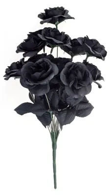Produktbild von Schwarzer Strauß Kunststoff Rosen mit 12 Blüten als Halloween Deko