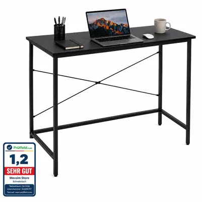 Produktbild von Lina® Computertisch, im Industrie Design, aus Holz, 100x45x75 cm, Bürotisch, Holz + Regal Schreibtisch, für Wohnzimmer, Büro mit - Schwarz