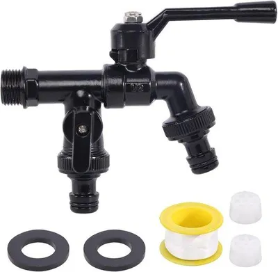 Produktbild von Doppelte Außenwasserhähne 3/4" mit 2 Ausgängen 3/4" - Messing - frostbeständig - schwarz