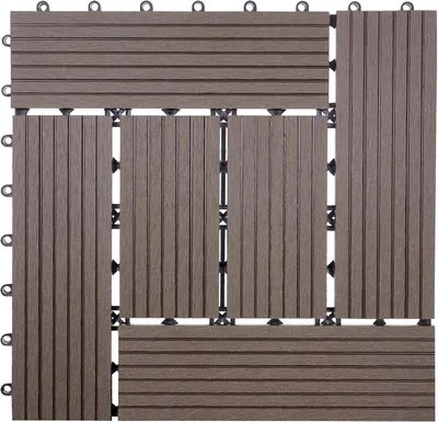 Produktbild von WPC Fliese Rhone in Holzoptik für Balkon und Terrasse, 11 Stück à 30x30cm = 1m² versetzt - Basis Coffee