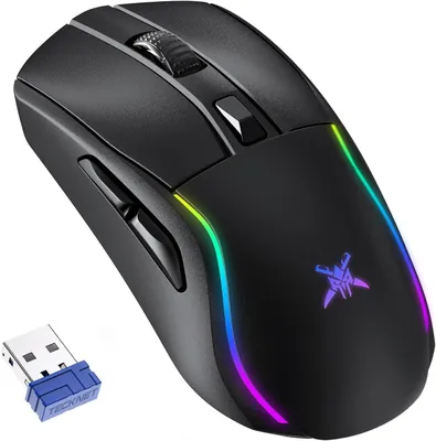 Produktbild von Kabellose Gaming-Maus RGB, Wiederaufladbar, Ergonomisch, 24000 DPI, 6 programmierbare Tasten, 2.4G/USB-C/Bluetooth, 1000Hz, PC/Mac Gamer