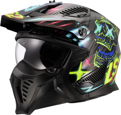 Produktbild von LS2 OF606 Drifter Rayz Trial Helm, schwarz/blau/gelb, XS (53/54)