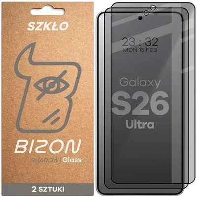 Produktbild von 2x Gehärtetes Glas mit Privatschutzfilter für Galaxy S26 Ultra, Bizon Glass Edge Shadow Duo, getönt mit schwarzer Rahmen