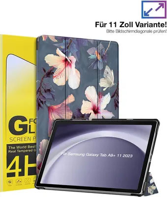 Produktbild von Schutzhülle + 2x 4H Displayfolie für Samsung Galaxy Tab A9+ Plus 2023 11 Zoll Cover Case Schutz Tablet Farbe: Blühender Hibiskus