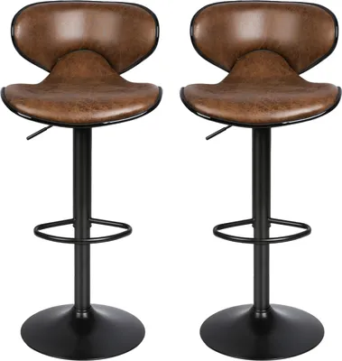 Produktbild von 2er Set Barhocker Barstühle Tresenhocker mit Fußstütze Bistrohocker Drehstuhl Gepolsterter Braun