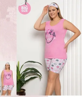 Immagine prodotto di Pigiama donna taglie forti Rosa 4XL Corto 3 pezzi con fascia occhi C-29