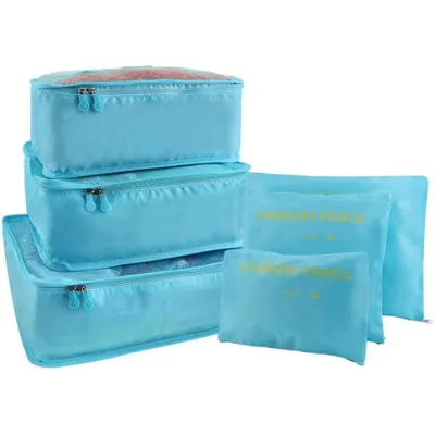 Produktbild von Gep?ck Organizer, 6-in-1-Set Koffer Organizer umfassen 3 * Packwürfel und 3 * Aufbewahrungsbeutel, Reise Kleidertaschen für Kleidung Schuhe Unterw?sche Kosmetik