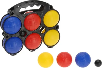 Produktbild von Boccia-Spiel Komplettset Kunststoffkugeln in 3 Farben mit Zielkugel und Tragetasche, Garten, Strand, Freizeit