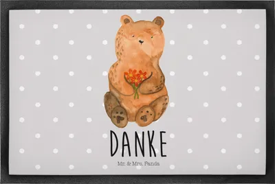 Produktbild von Mr. & Mrs. Panda Schmutzfangmatte Bär Dankbar 50 x 75 cm - Grau Pastell - Geschenk, Blumen, Fußabstreifer, Danke, Schmutzfänger, Fussmatte, Bodenvorleger, Teddy, fußmatte