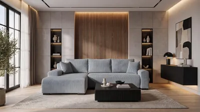 Produktbild von STOREZ24 L-Form Ecksofa ELLEN inklusive Schlaffunktion, Ecke mit Bettkasten, Farbe: Hellgrau