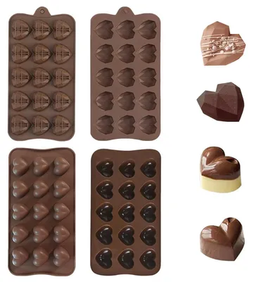 Immagine prodotto di Stampo in silicone per cioccolato, 2 pezzi, con 15 cavità a forma di cuore, ideale per cioccolatini, senza BPA