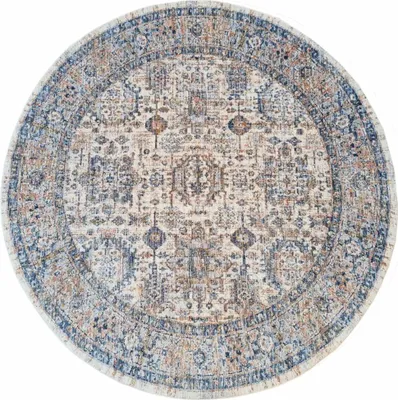 Obrázek produktu pro Kulatý koberec 100 cm FRANCO s ornamenty - modrý / béžový