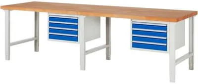 Produktbild von Werkbank mit 8 Schubladen - Vollauszug - 90:8 - höhenverstellbar 790-1.140 mm - 3.000 x 900 mm (BxT) - Traglast 750 kg - Buche