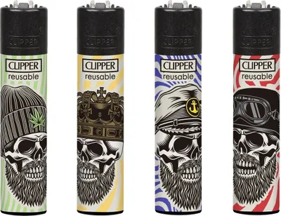 Produktbild von Clipper Feuerzeug 4er Set Hiptser Skulls