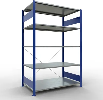 Produktbild von Schulte Fachbodenregal MULTIplus150 Stecksystem | Grundregal | HxBxT 200x130x80cm | 5 Ebenen | Fachlast 150kg | Enzianblau/Verzinkt