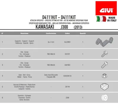 Immagine prodotto di Kit attacchi parabrezza per 4111DT per KAWASAKI J125/300