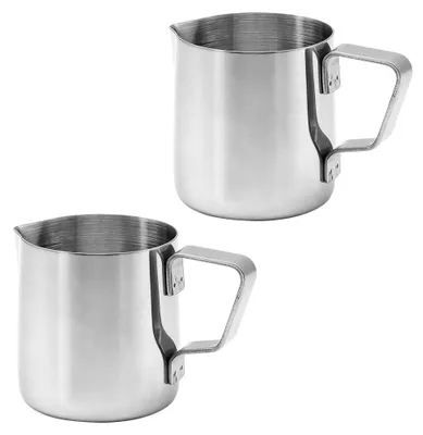 Imagen del producto de Jarra para leche de 150 ml - Acero inoxidable 304 - 2 unidades - Para espumar - Ideal para latte/capuchino - Apta para uso alimentario - Espumador de leche