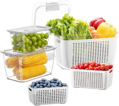 Zdjęcie produktu dla Pojemniki na żywność bez BPA, szczelne, z przegrodami, zestaw 3 sztuk: 4 l + 1,7 l + 0,5 l, organizer do lodówki