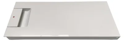 A white refrigerator door part is shown from a slightly elevated angle against a white background.