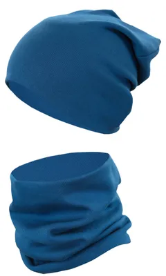 Produktbild von TupTam Kinder Mütze / Beanie und Schlauch Schal Set aus Jersey und Rippstoff, Farbe: Jeans, Größe: 44-52