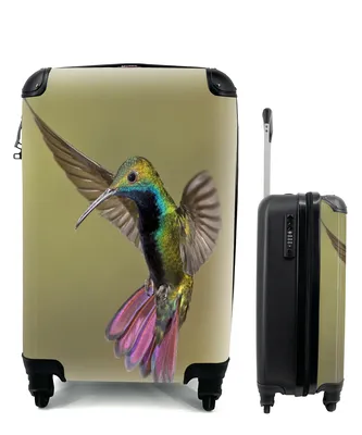 Produktbild von MuchoWow® Koffer Handgepäck Trolley Rollkoffer Kleine Reisekoffer mit 4 Rollen - Kolibri - Grün - Lila - Cabin Size < 55x40x23 cm & 55x40x20 cm - Fotokoffer - Kabinenkoffer - Boardgepäck - Reise-Box - Reisekoffer - Reisegepäck - Koffer mit Bild - Trolley für Kinder