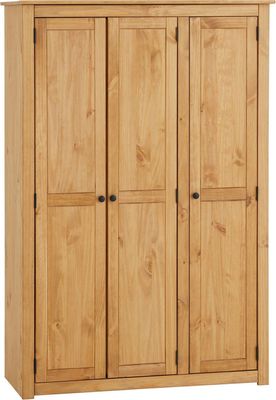 Kleiderschrank CANCUN - Massiver 3-türiger Schlafzimmerschrank, Kiefer, gebeizt/gewachst