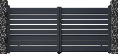 Produktbild von PRIMO Flügeltor, durchbrochen, aus anthrazitfarbenem Aluminium - 350 × 158 cm (B × H)