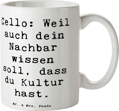 Produktbild von Mr. & Mrs. Panda Kaffeetasse Spruch Cello Kultur - Weiß - Geschenk, Solo, Moderne Musik, Keramiktasse, Lernen, Musikinstrument, Musiker, Klassische, Streichinstrument