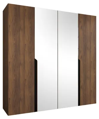 Produktbild von MIRJAN24 Kleiderschrank Mila 2 200 mit Spiegel, Schlafzimmer, Kleiderschrank, mit vier Drehturen und mit zwei Kleiderstange, Modern, Garderobenschrank (Farbe: Nuss Warmia + Schwarz)