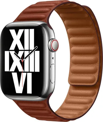 Productafbeelding van Apple Leather Link bandje voor de Apple Watch | 44/45/46/49 mm - Maat M/L - Umber