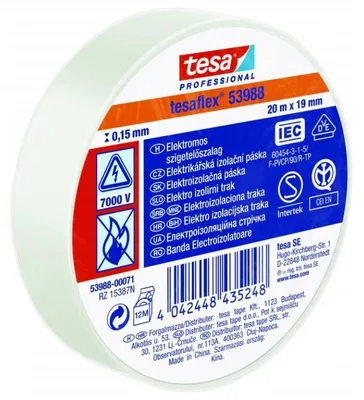 Zdjęcie produktu dla Taśma izolacyjna PVC 53947, IEC, 20 m x 19 mm, biała, TESA