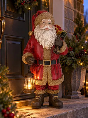Produktbild von Weihnachtsmann 60 cm mit Solarlaterne – LED Weihnachtsdeko aus Polyresin