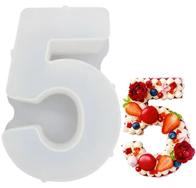 Produktbild von Zahlen-Backform aus Silikon - BPA-frei - für Kuchen und Mousse - Weiß - Zahl 5 - 1 Stück