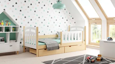 Produktbild von Meble Wróbel, Holzeinzelbett für Kinder mit Rausfallschutz Zuzia, 80 x 180 cm, Naturbelassen