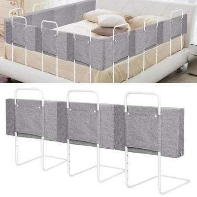 Immagine prodotto di ISOISL, 3 sponde per letto, colore lino, set di protezioni per letto, regolabili in altezza con 5 fori, protezione anticaduta per lettini da bambino e letti familiari