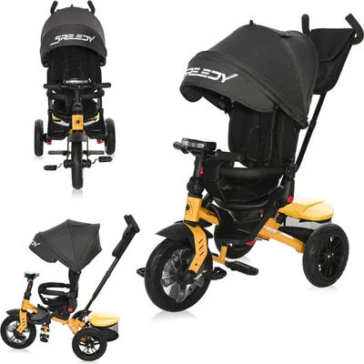Produktbild von Lorelli Dreirad Speedy ab 1 Jahr mit Schubstange, Tricycle 360 drehbar, Kinderdreirad  mit 3-Punkt-Sicherheitsgurt, schwarz-gelb