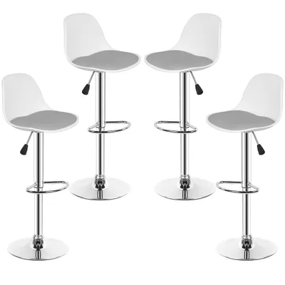 Produktbild von 4er Set Barhocker,Gepolsterter Drehhocker mit Lehne,Kunstleder Barstuhl,Thekenhocker für die Küche Höhenverstellbar Grau+Weiß