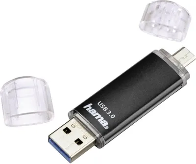 Zdjęcie produktu dla Hama Laeta Twin, 64GB, 64 GB, USB Type-A / Micro-USB, 3.2 Gen 1 (3.1 Gen 1), Pokrywka, Czarny