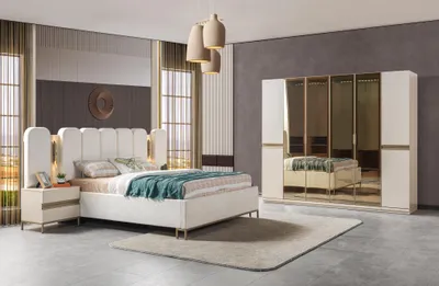 Image de Ensemble complet chambre à coucher 4pcs lit armoire tables de nuit moderne