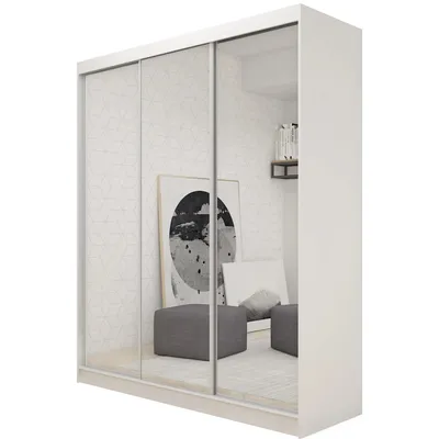 Produktbild von Schiebetürenschrank DEBRA 180cm - Kleiderschrank mit Schubkasteneinsätze & Spiegel (Weiß)