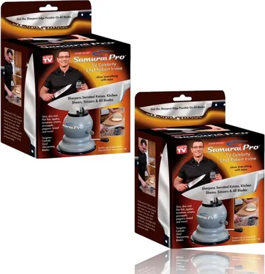 Image de lot de 2 - Samurai Pro aiguiseur manuel de couteaux | aiguiseur de couteaux compact | aiguiseur polyvalent - tranchant lisse, tranchant ondulé et tranchant ciseaux | aiguiseur de ciseaux