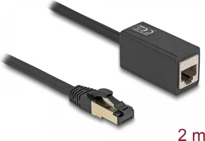 Zdjęcie produktu dla Delock - Przedłużacz sieciowy - RJ-45 (M) do RJ-45 (W) - 2 m - 6 mm - S/FTP - CAT 8.1 - bezhalogenowy - czarny