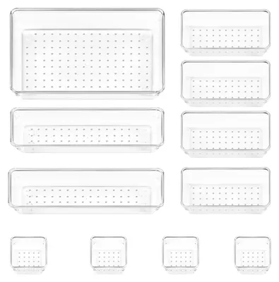 Schubladen-Organizer-Set, 11-teilig, transparent, 4 Größen, stapelbar