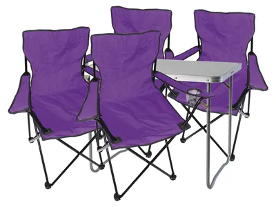 5-tlg. lila Campingmöbel Set, Tisch mit Tragegriff und Campingstuhl mit Tasche