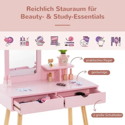 Produktbild von Schminktisch- und Schreibtischset für Kinder mit abnehmbarem Spiegel, Rosa