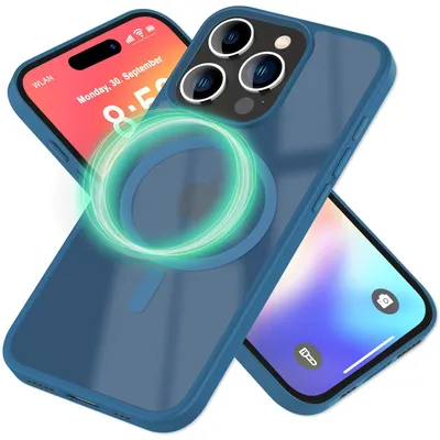 Zdjęcie produktu dla Etui magnetyczne NALIA do iPhone'a 16 Pro – matowo-przezroczyste i MagSafe – MATTEX (antypoślizgowe, odporne na uderzenia, odporne na odciski palców) – marka z Berlina – ciemnoniebieskie